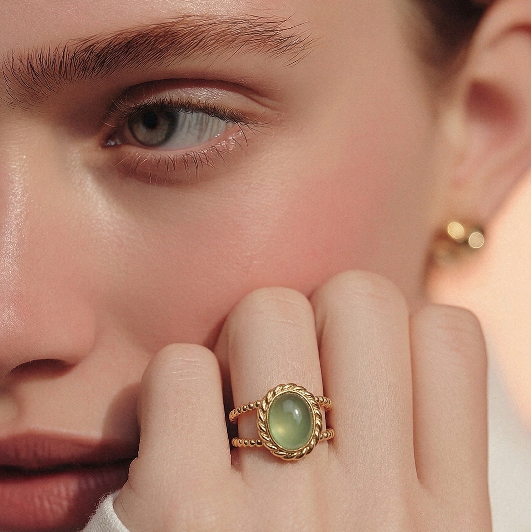 Rings Stainless Steel Hindu Green Jade