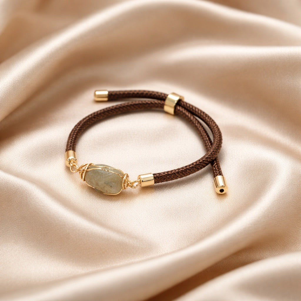 Bracelet Thick Colorful Thread With One Raw Stone