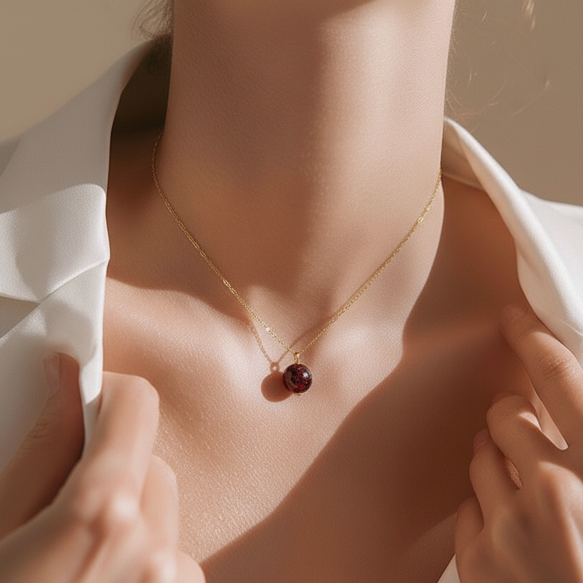 Necklace One Bead Semi-Precious Stone