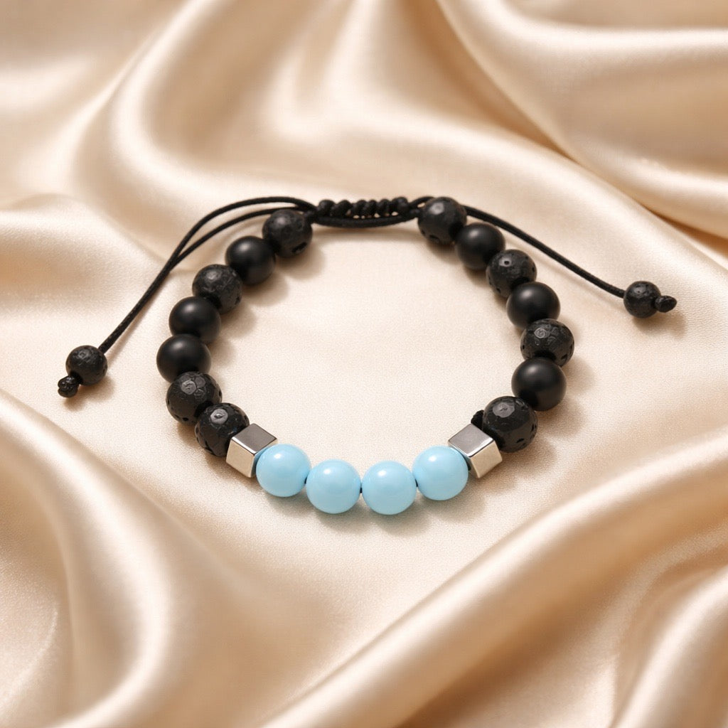 Bracelet Man Onyx/Aquamarine/Hematite 8mm
