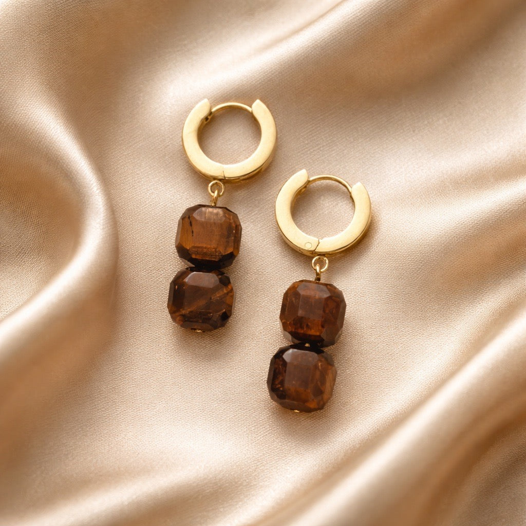 Earrings Thick Hoops with 2 Square Beads