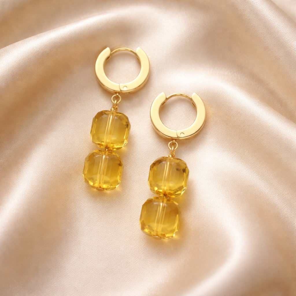 Earrings Thick Hoops with 2 Square Beads