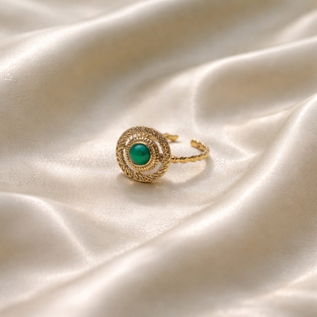 Rings Stainless Steel Hindu Green Jade