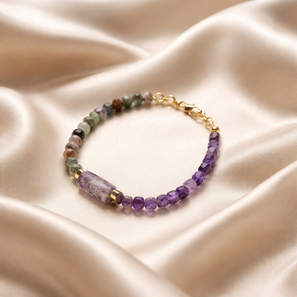 Bracelet Semiprecious Beads with Cilinder Stone in the Middle 
