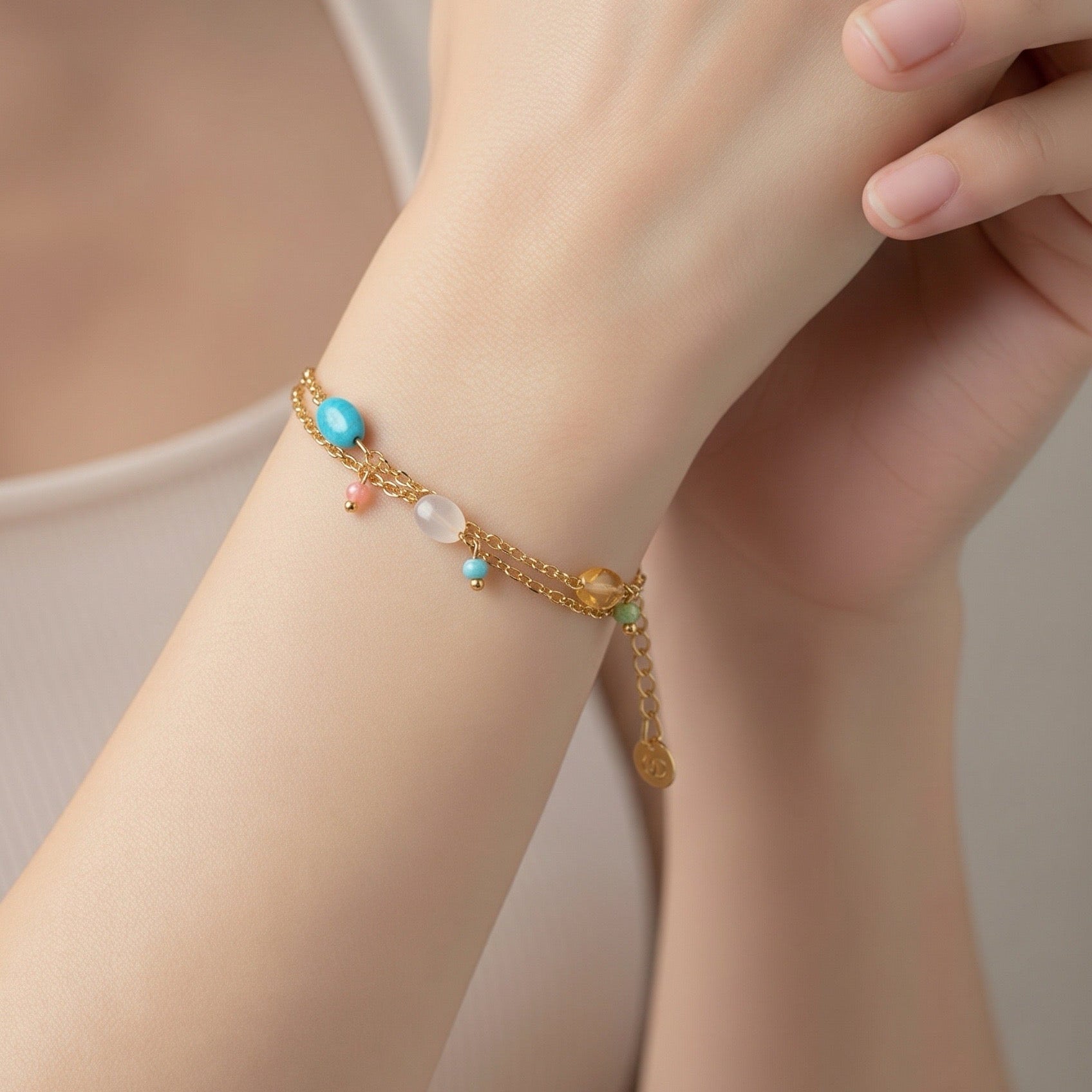 Bracelet Stainless 3 Stones Multicolor