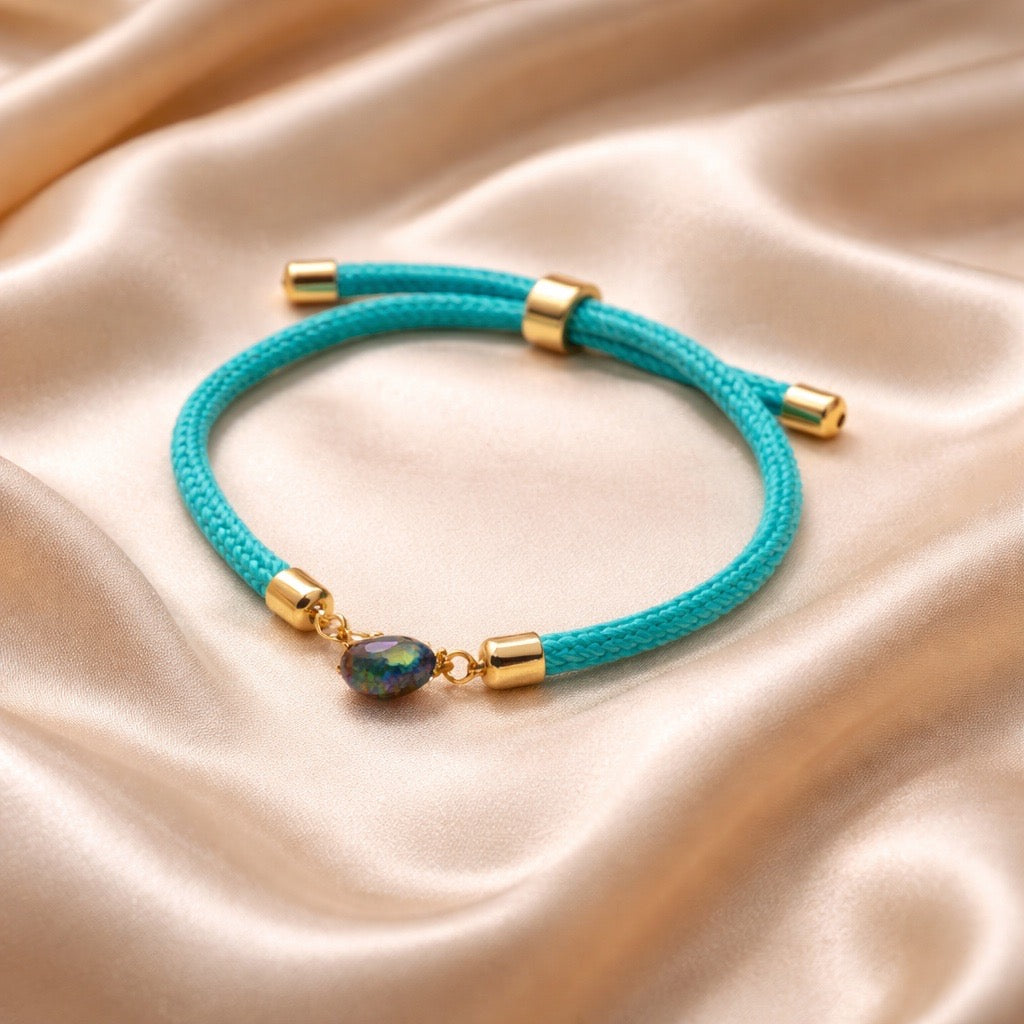 Bracelet Thick Colorful Thread With One Raw Stone