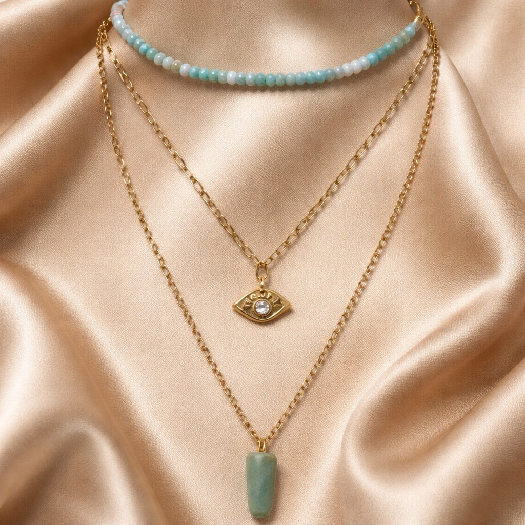 Necklace 3 Layers with Stones and Charms