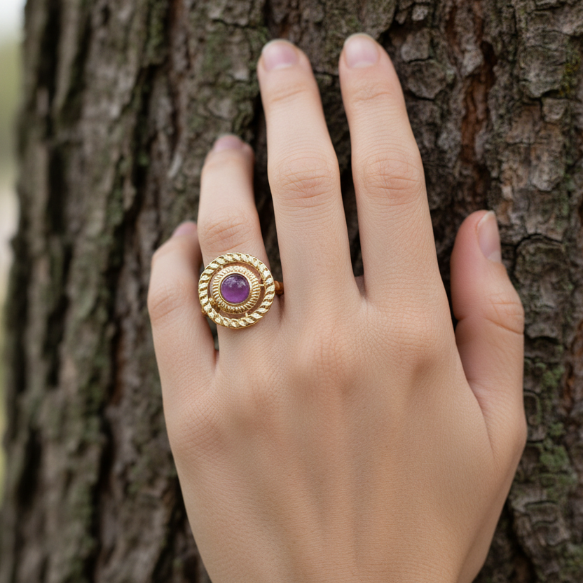 Rings Stainless Steel Hindu Amethyst
