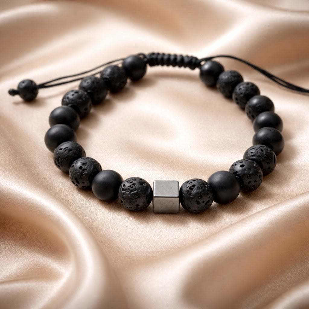 Bracelet Man Lava Stone/Hematite/Onyx 8mm