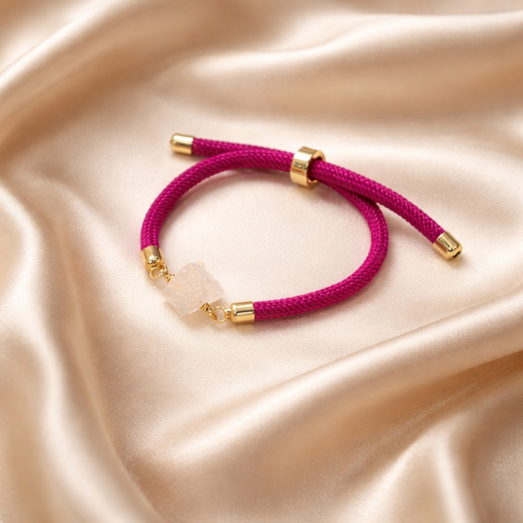 Bracelet Thick Colorful Thread With One Raw Stone