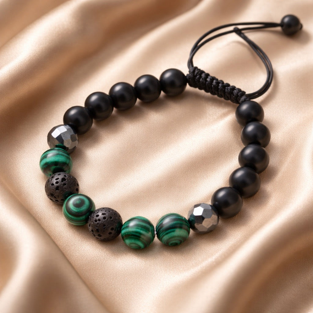 Bracelet Man Malachite/Lava Stone/Onyx/Hematite 8mm