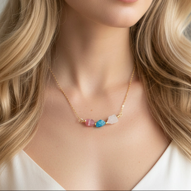 Necklace 3 Stone Raw Horizontal