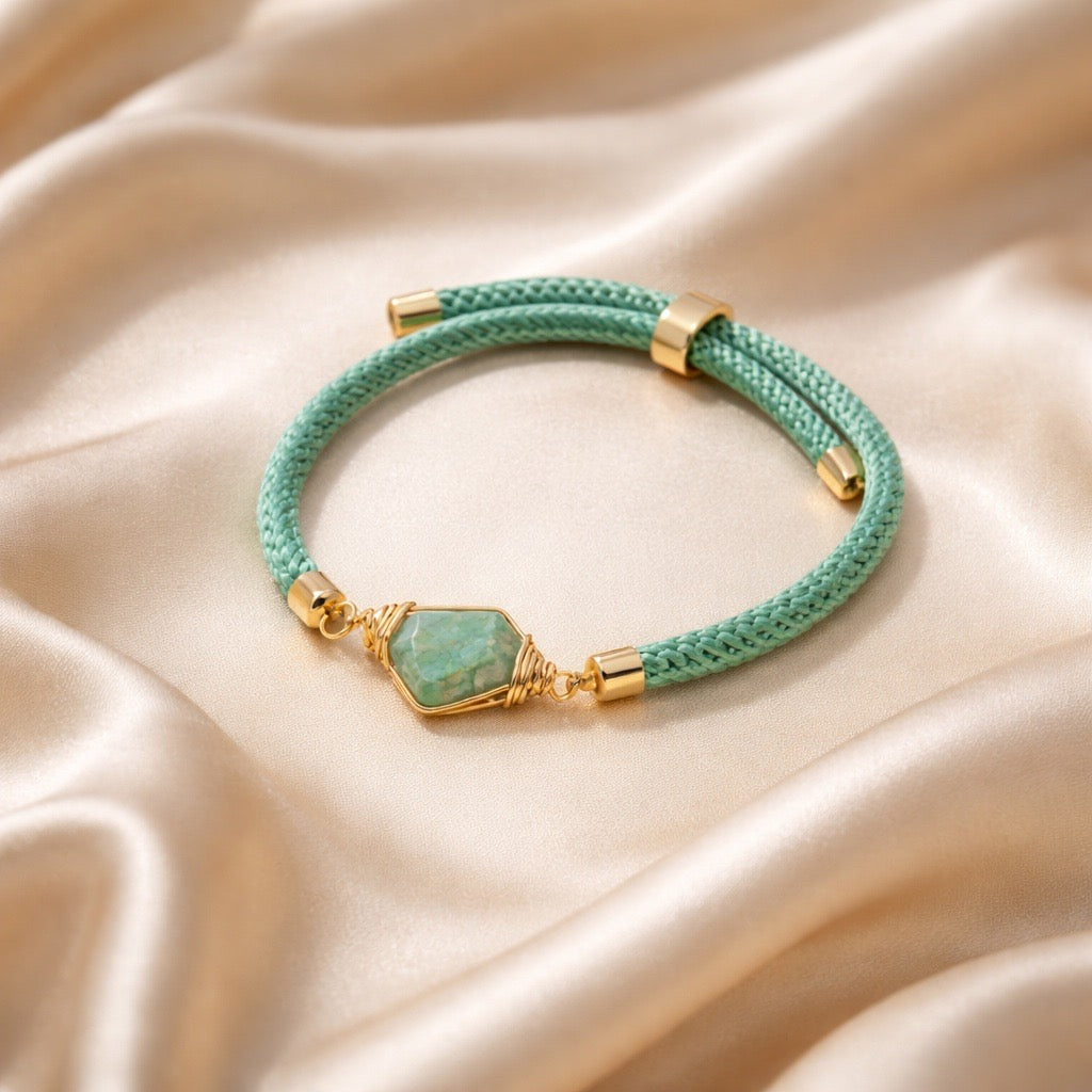 Bracelet Thick Colorful Thread With One Raw Stone