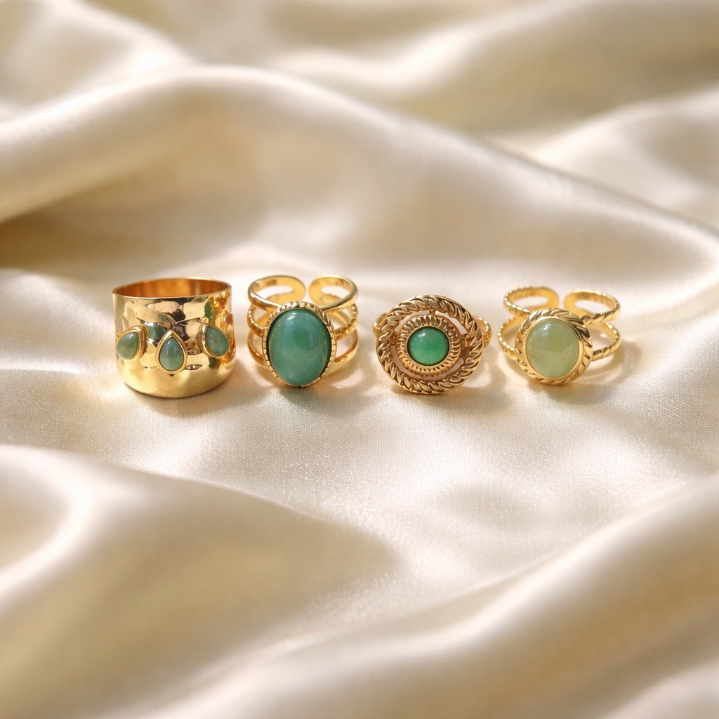 Rings Stainless Steel Hindu Green Jade