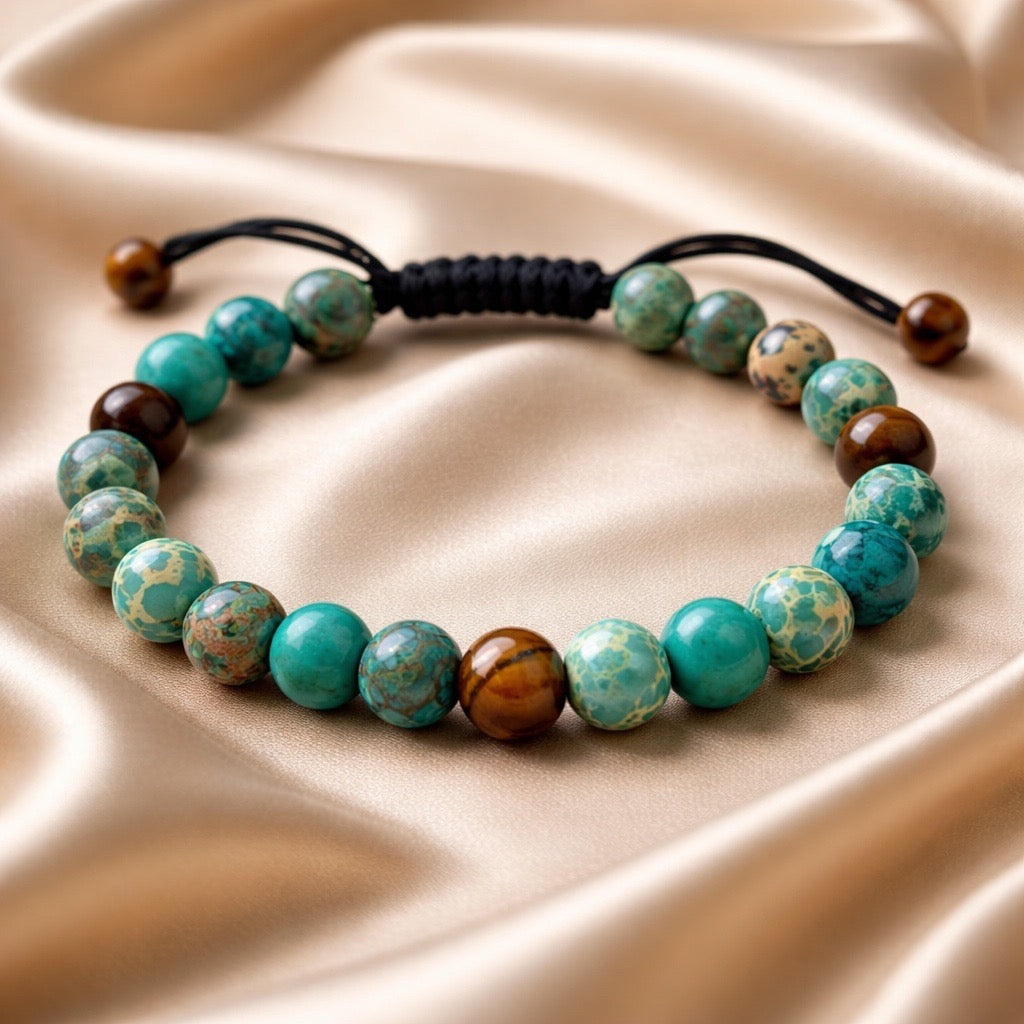 Bracelet Man Blue Green Jasper/Tiger Eye 8mm