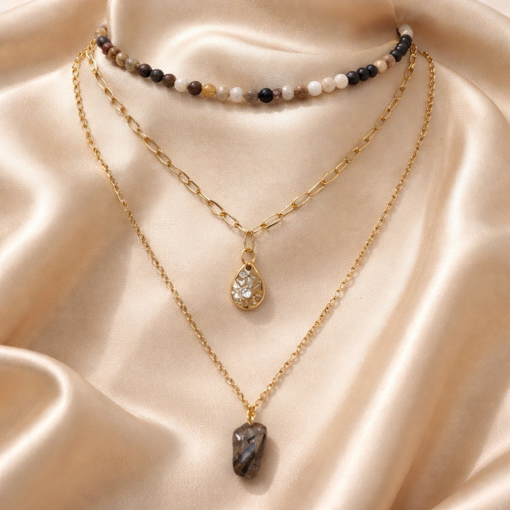 Necklace 3 Layers with Stones and Charms