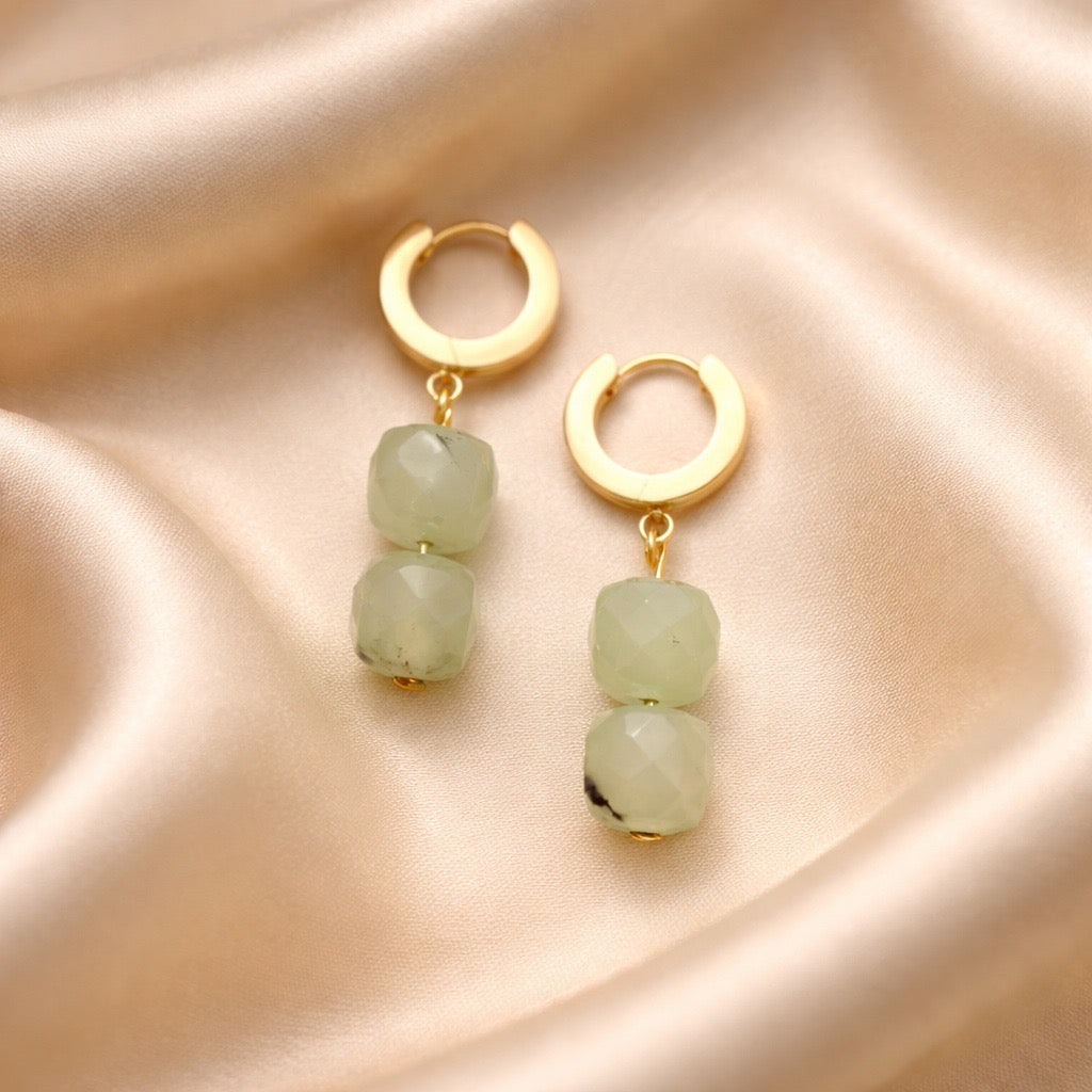 Earrings Thick Hoops with 2 Square Beads