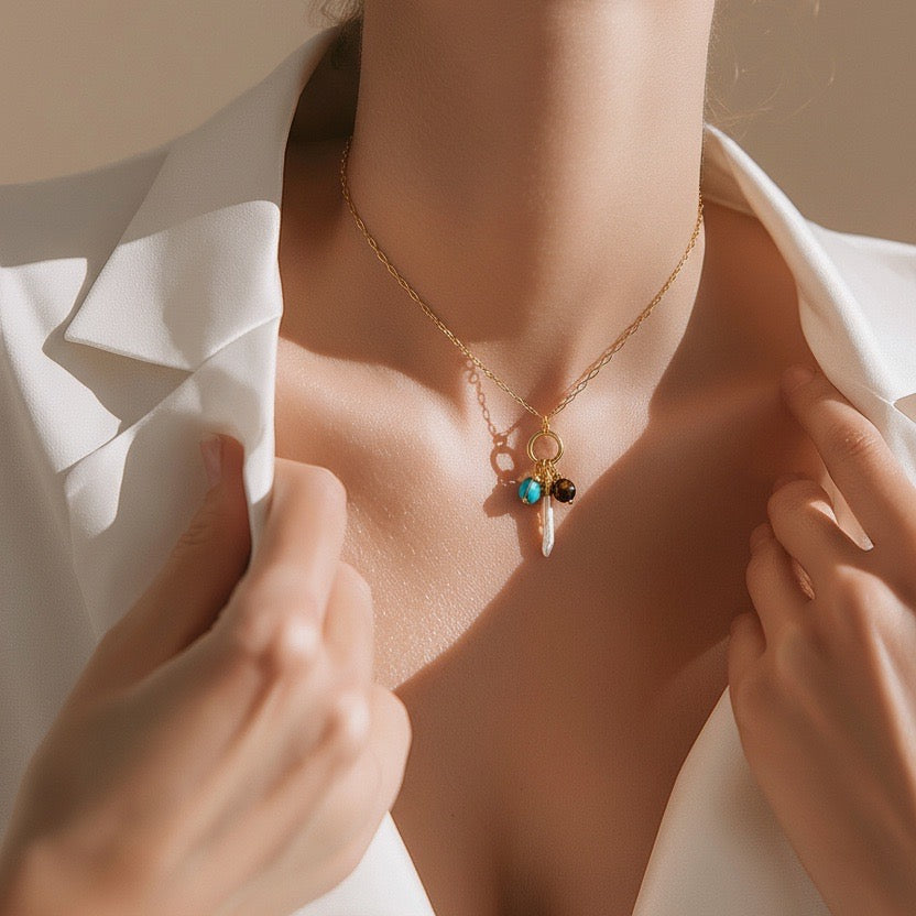 Necklace Sailor with Crystals and Pearls