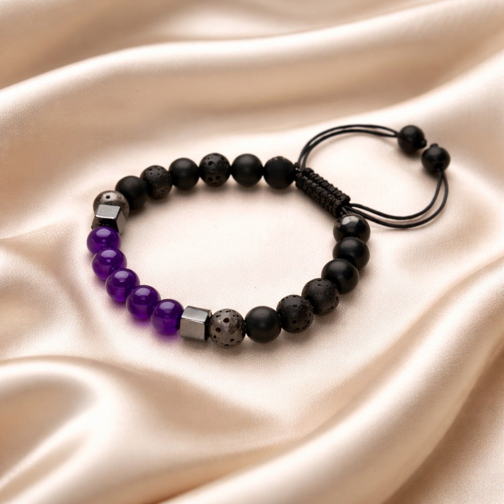 Bracelet Man Amethyst/Lava/Onyx 8mm