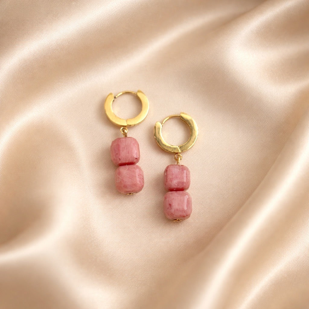 Earrings Thick Hoops with 2 Square Beads