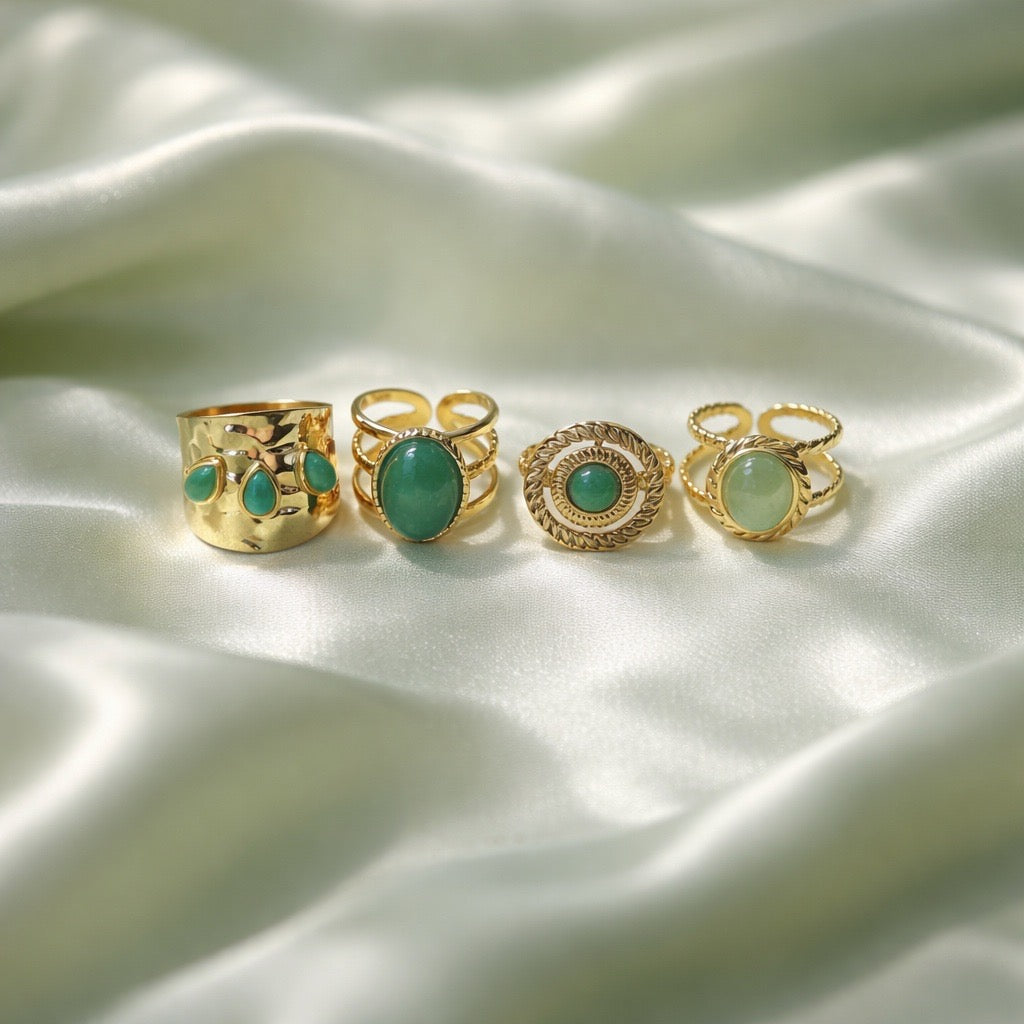 Rings Stainless Steel Hindu Green Jade