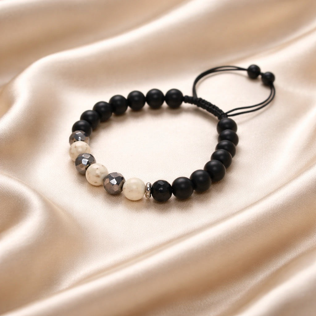 Bracelet Man Howlite/ Hematite/ Onyx 8mm