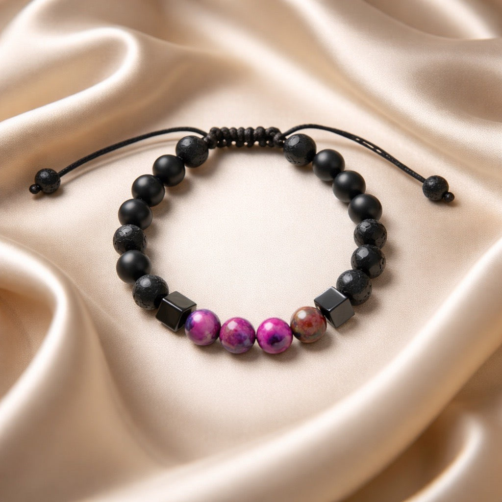 Bracelet Man Onyx/Purple Cat Eye/Hematite 8mm