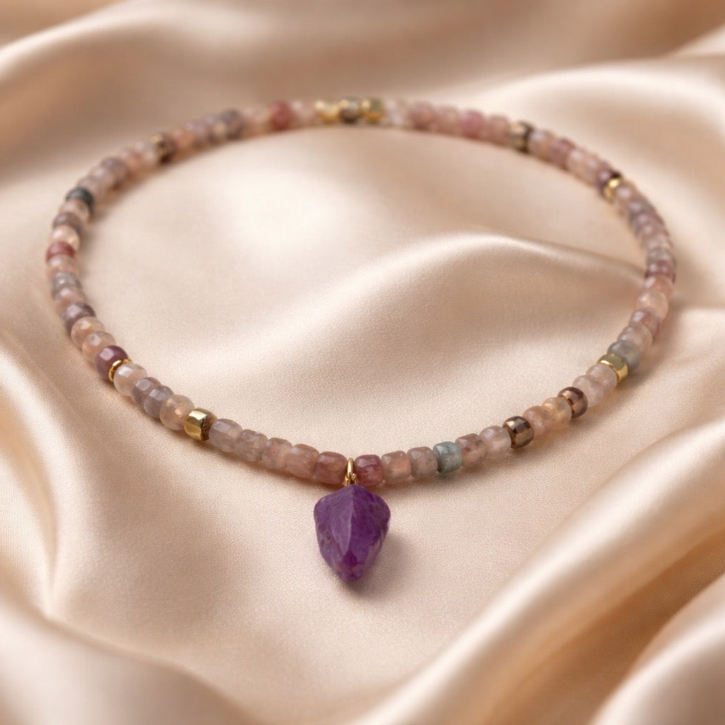 Necklace Squared Beads with Abstract Stone