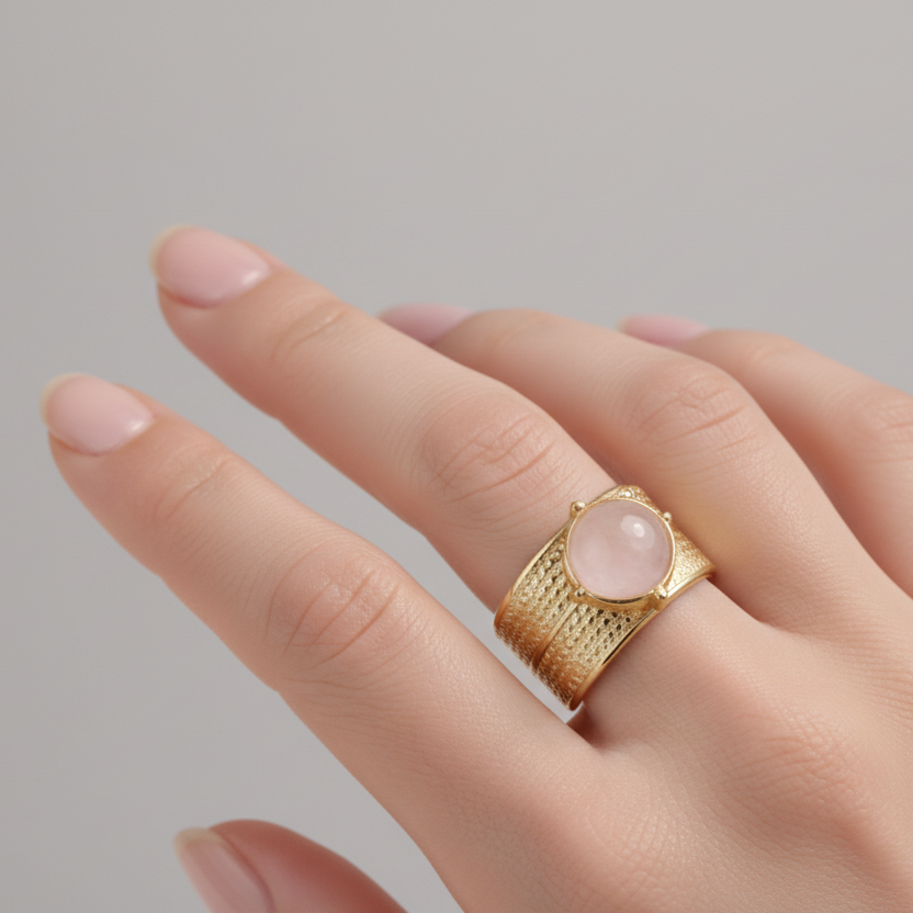 Rings Stainless Steel Hindu Rose Quartz