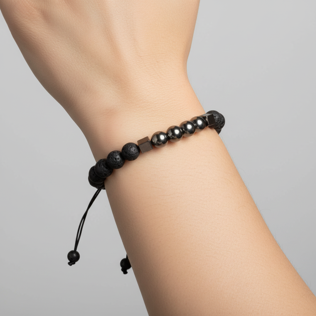 Bracelet Man Hematite/Lava Stone 8mm