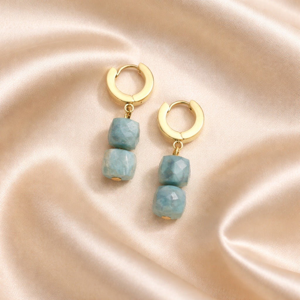 Earrings Thick Hoops with 2 Square Beads