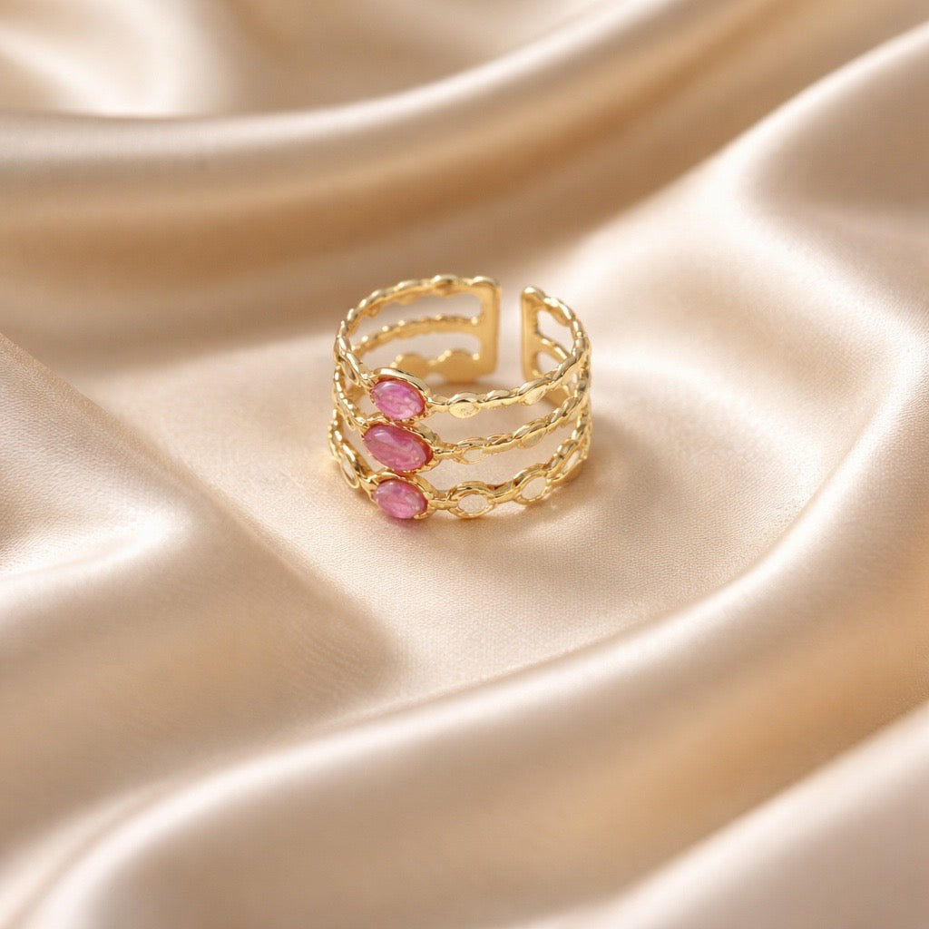 Rings Stainless Steel Hindu Pink Tourmaline