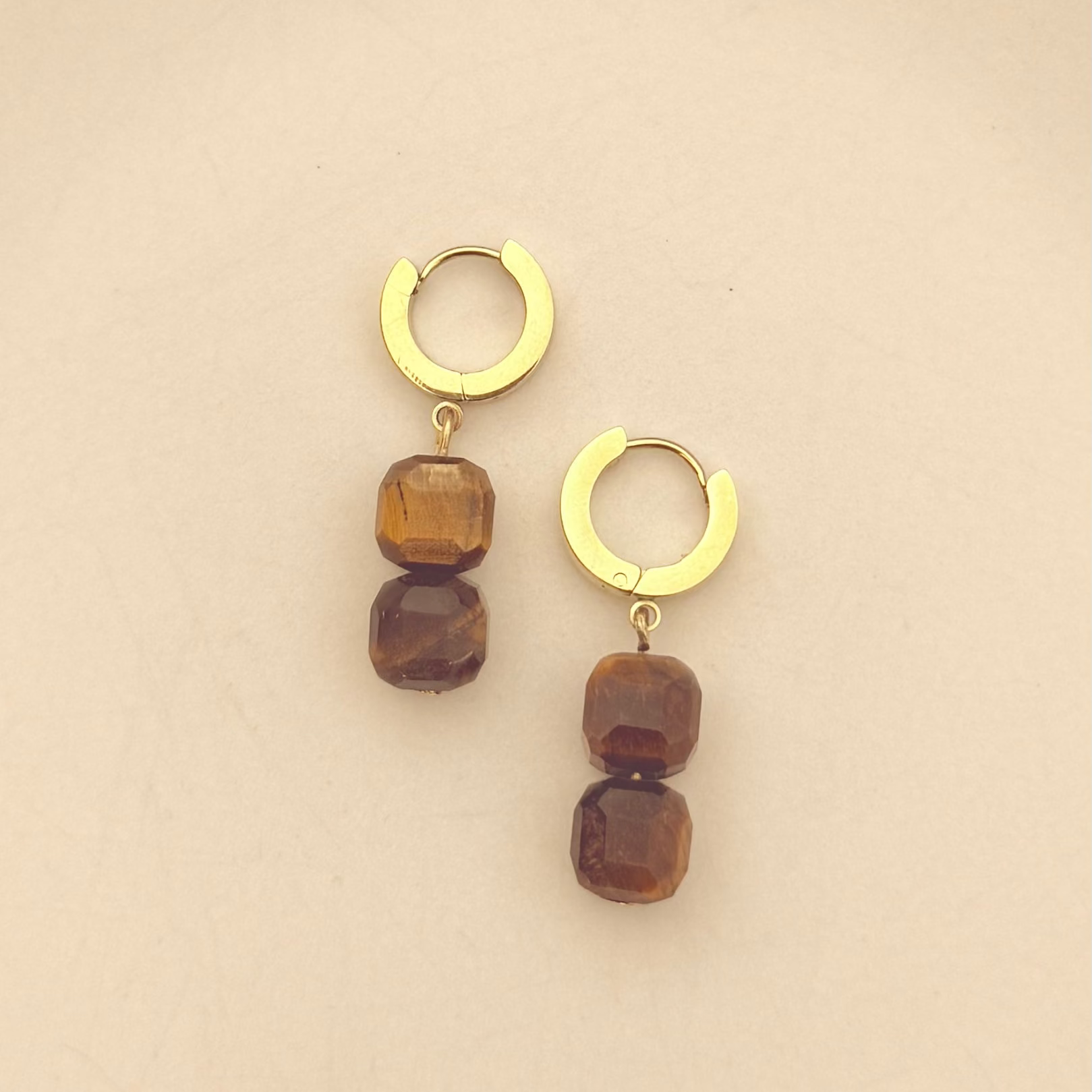 Earrings Thick Hoops with 2 Square Beads