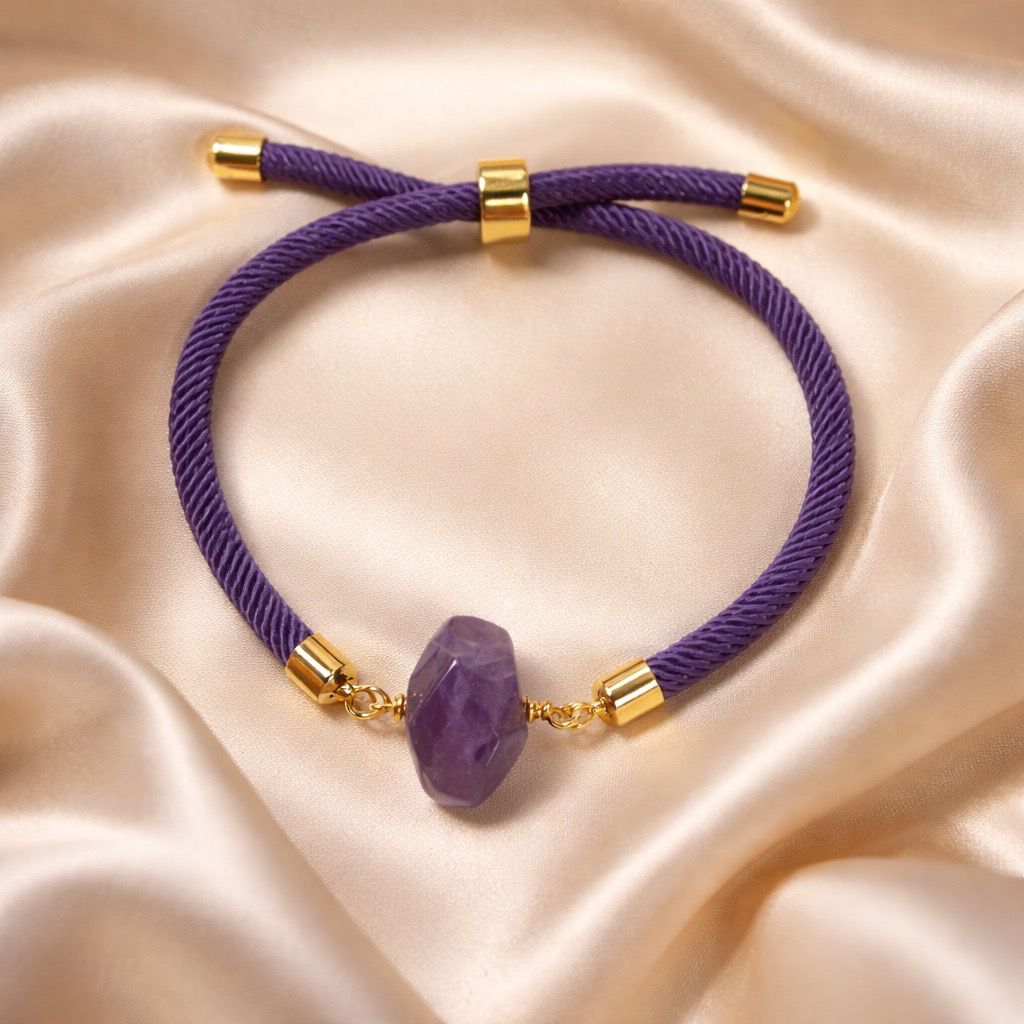 Bracelet Thick Colorful Thread With One Raw Stone