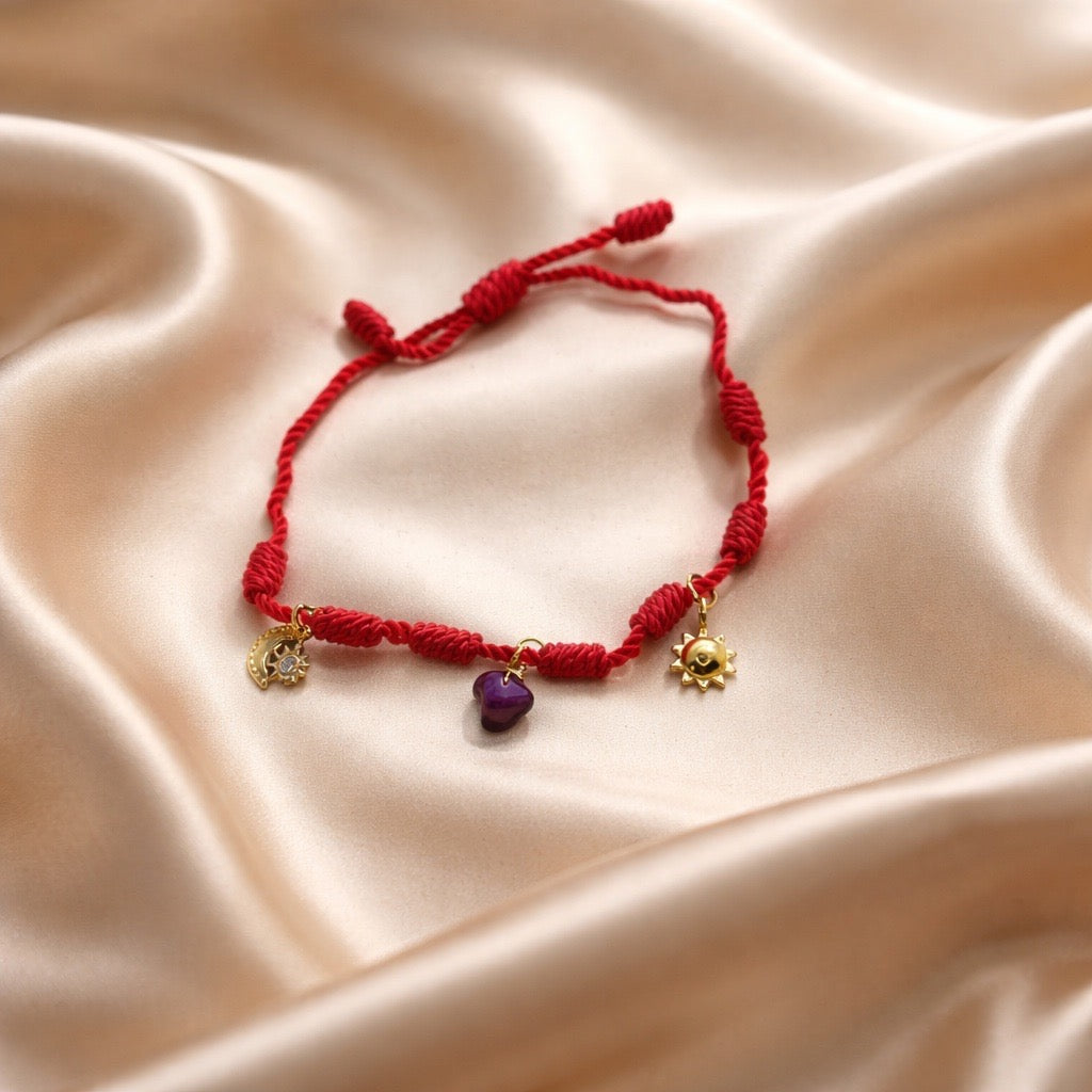 Bracelet Red 7 Knot with Charms
