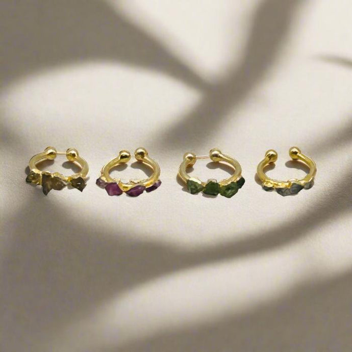Earrings Ear-Cuff Sterling Silver Engraved Stones