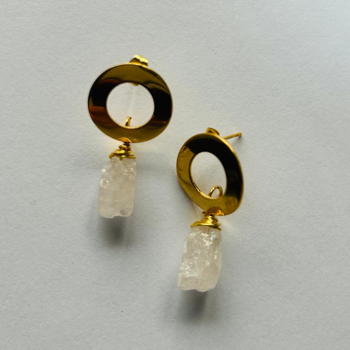 Earrings Circle Base Raw Stones