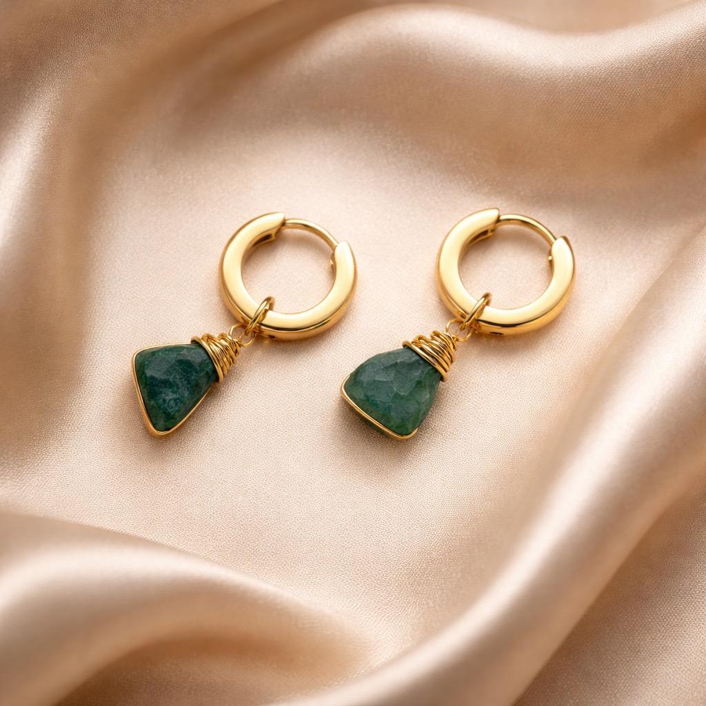 Earrings Thick Hoops with One Stone