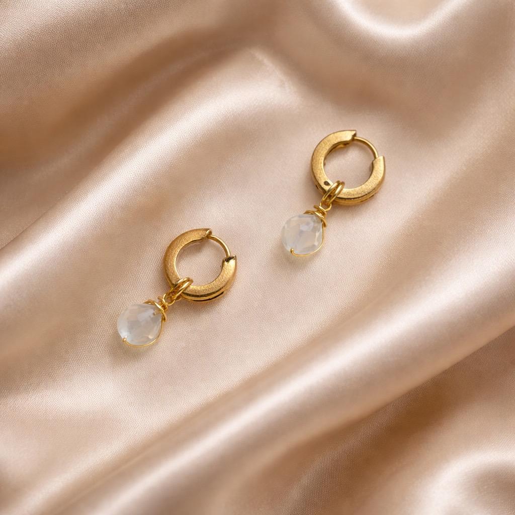 Earrings Thick Hoops with One Stone