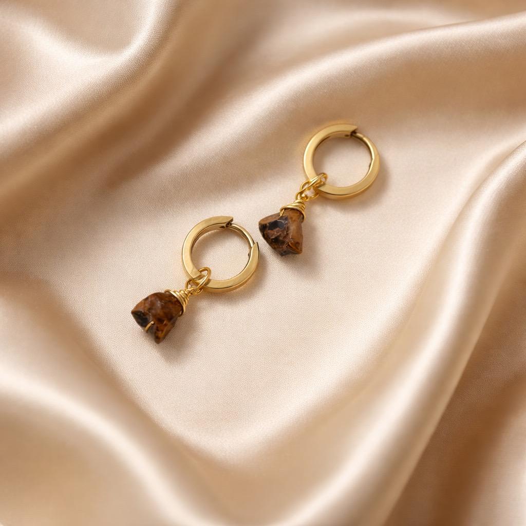 Earrings Thick Hoops with One Stone