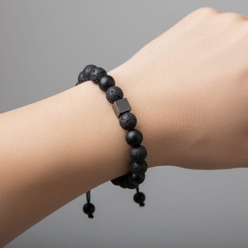 Bracelet Man Lava Stone/Hematite/Onyx 8mm