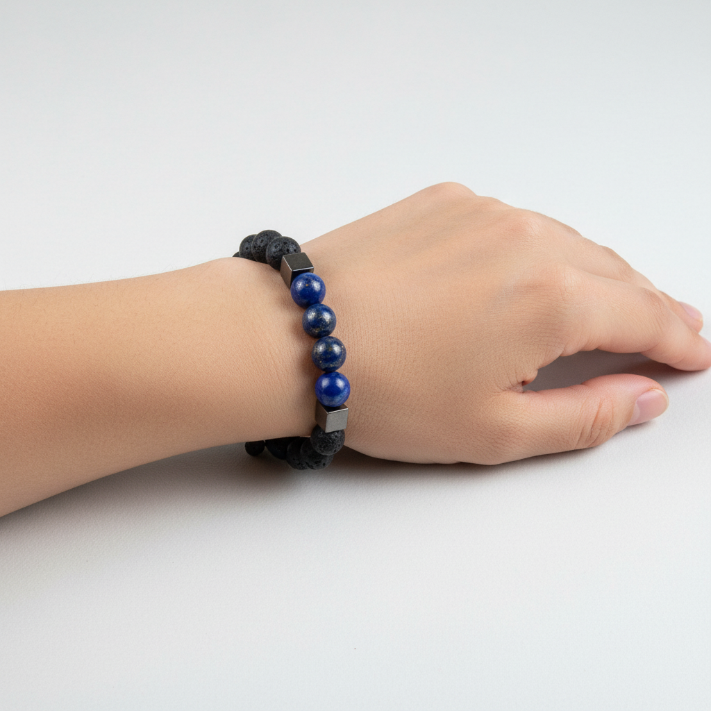 Bracelet Man Lapis Lazuli/Lava Stone 8mm