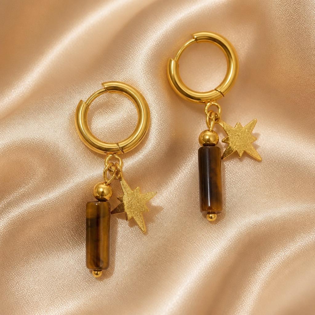 Earring Thick Hoops with Stone and Charm