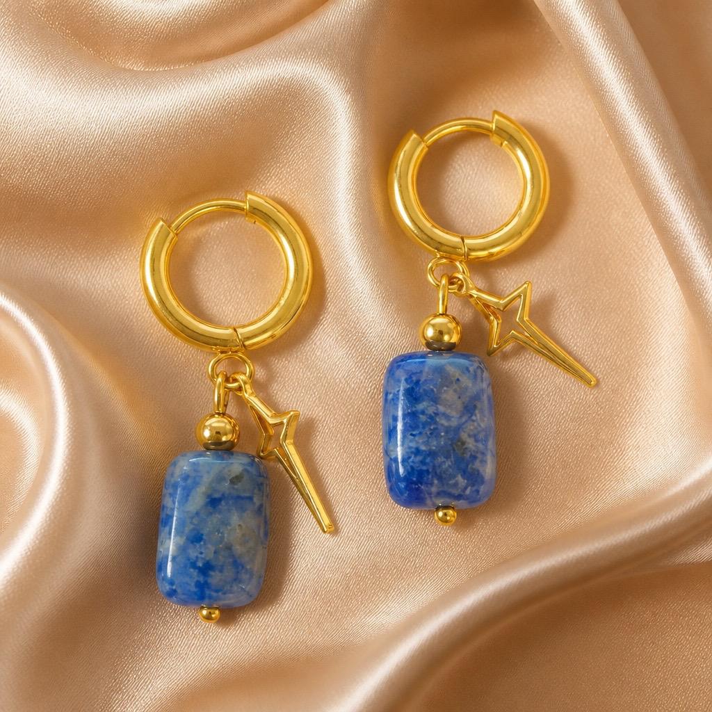 Earring Thick Hoops with Stone and Charm