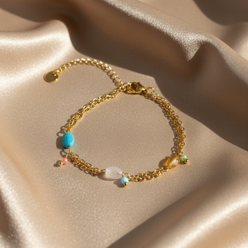 Bracelet Stainless 3 Stones Multicolor