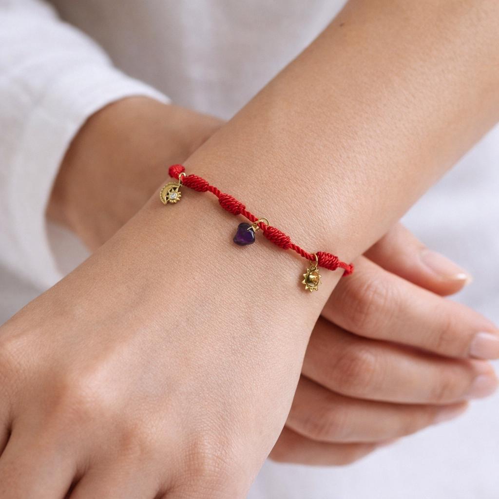 Bracelet Red 7 Knot with Charms