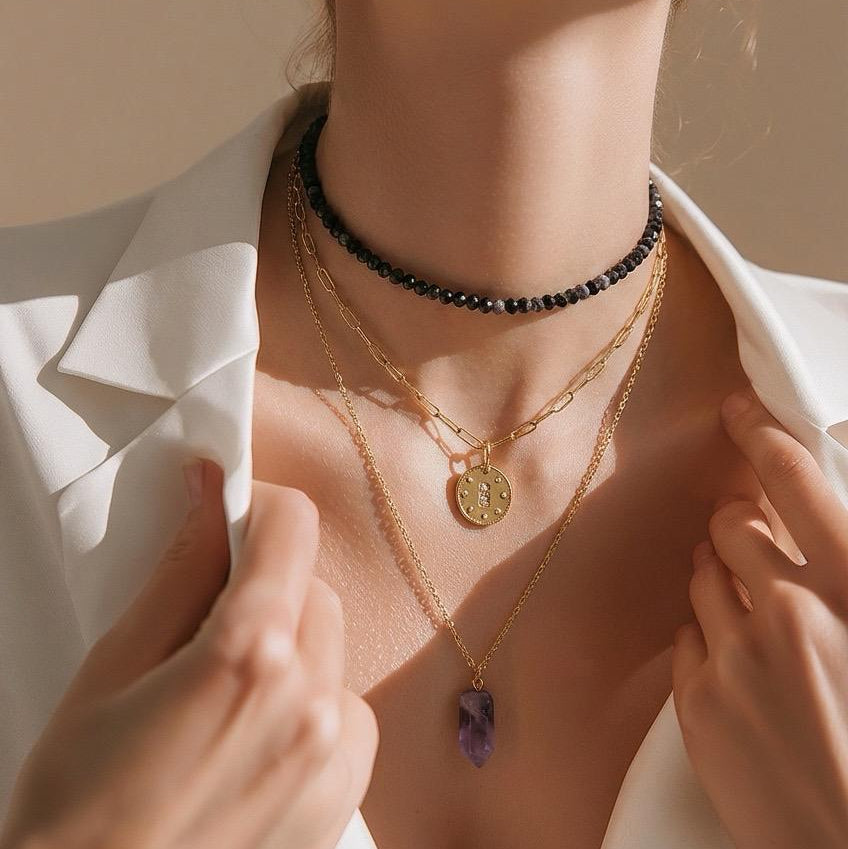 Necklace 3 Layers with Stones and Charms