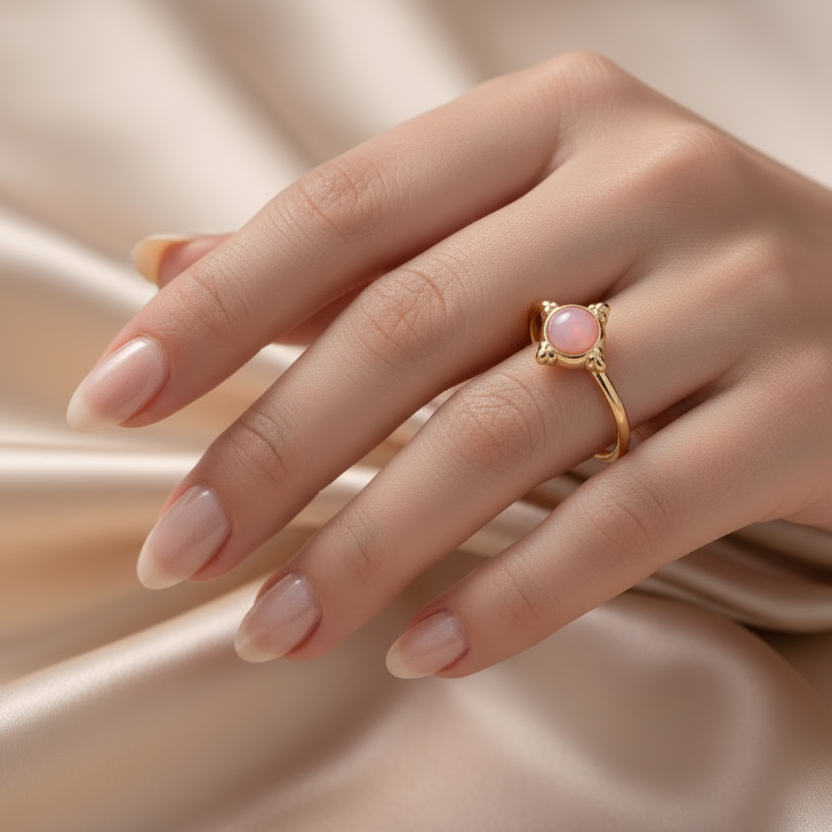 Rings Stainless Steel Hindu Pink Tourmaline