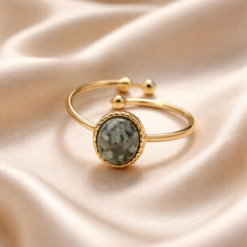 Rings Stainless Steel Hindu Moss Agate