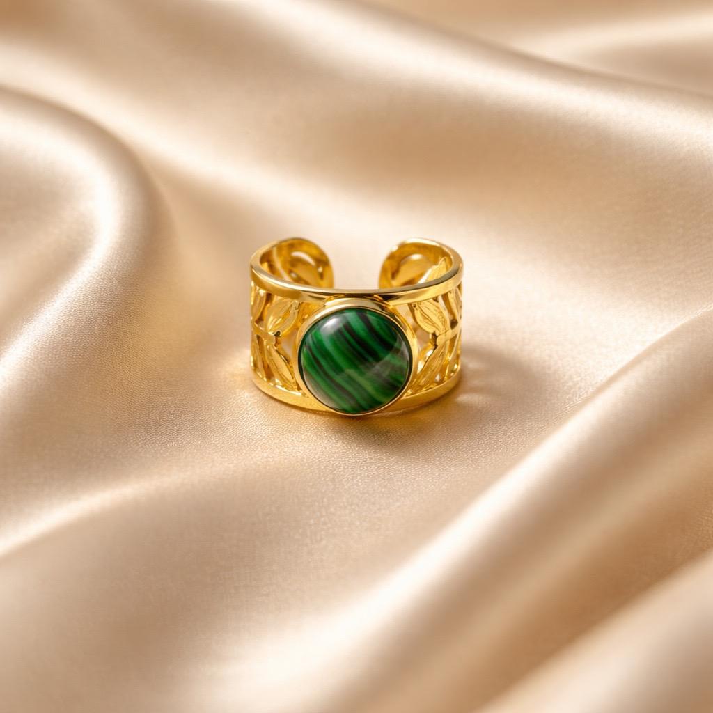 Rings Stainless Steel Hindu Malachite